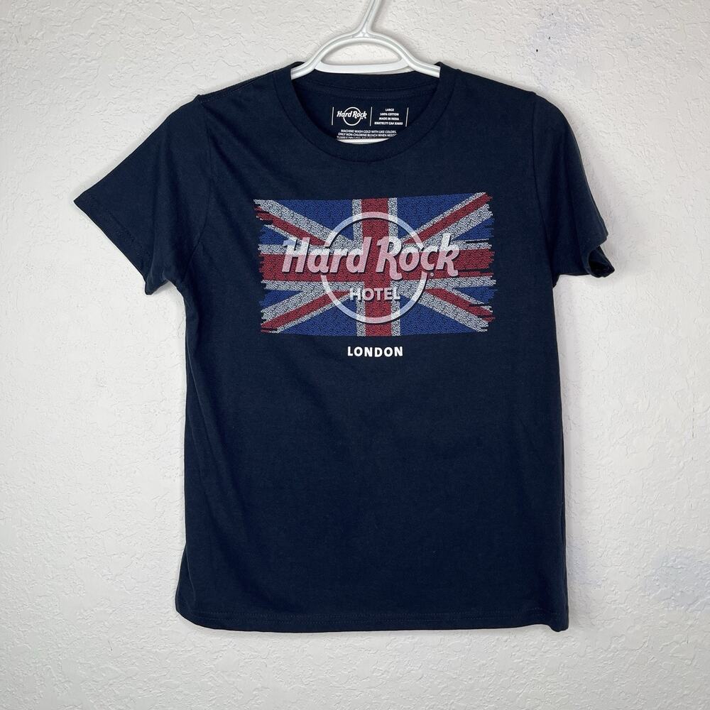 Hard Rock cafe London t-shirt for Kids, size L, navy blue, graphic print, cotton